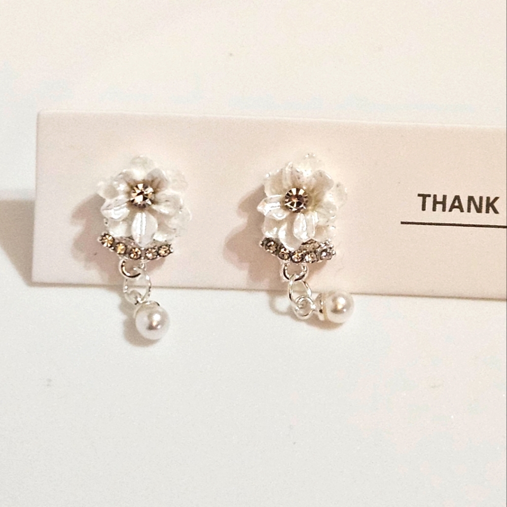 Flower Rhinestone Stud Dangle Earrings